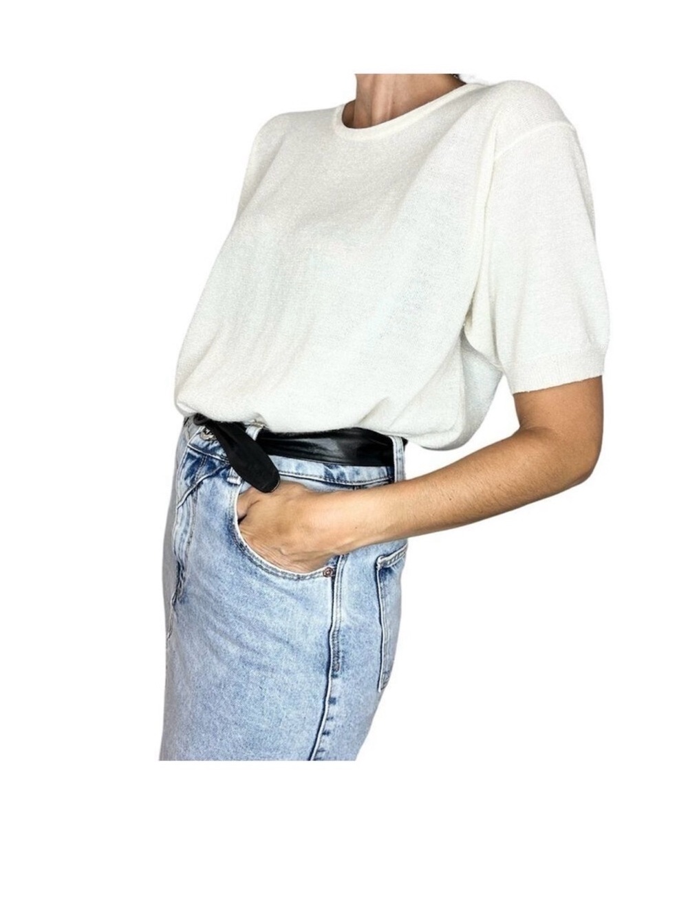 Vintage white iridescent short sleeve knit sweater